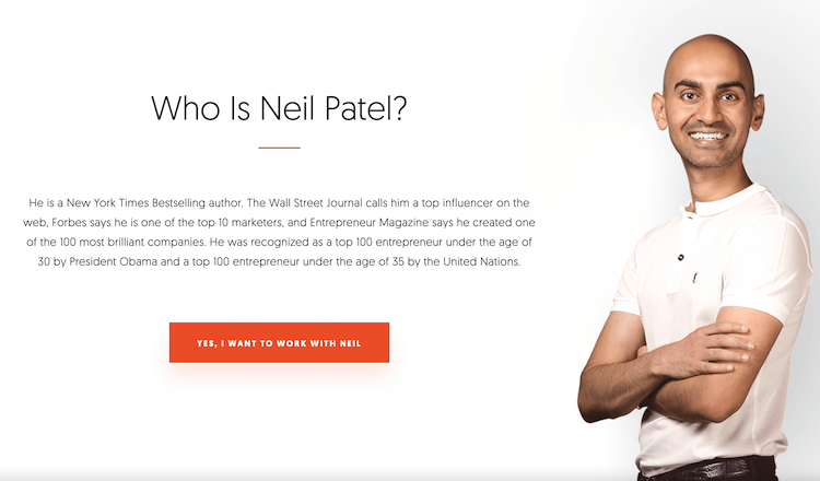 Text describing who Neil Patel is and what his personal brand is about