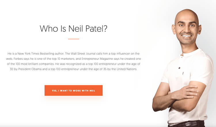 Neil Patel's amazing personal brand shown in website
