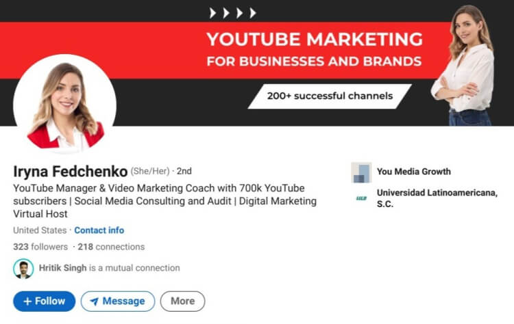 LinkedIn profile of a coach with eye-catching banner image