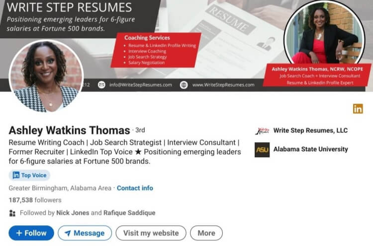 The LinkedIn profile displays a coach with strong branding materials
