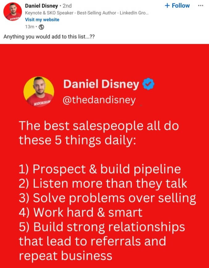 A social media post of a coach containing valuable insights and information