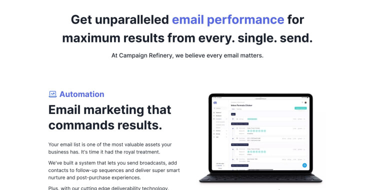Webpage of an email platform for an Effective email marketing campaign