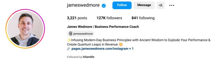 Instagram account of a business coach with blended coaching niche