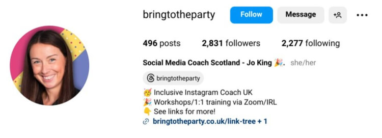 Instagram account belonging to a social media marketing coach