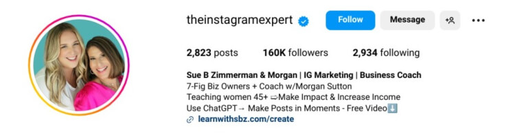 Instagram account shows business owners with coaching experience