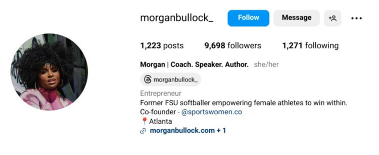 Instagram profile of an entrepreneur that offers coaching services