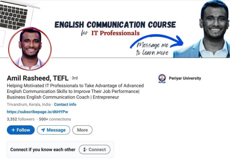 LinkedIn profile of a coach who engages in collaborations with other online business owners