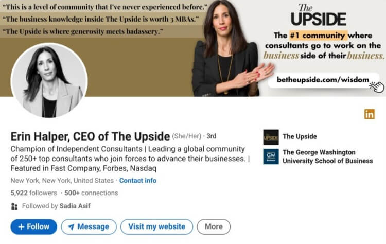 LinkedIn profile of a CEO who does public speaking