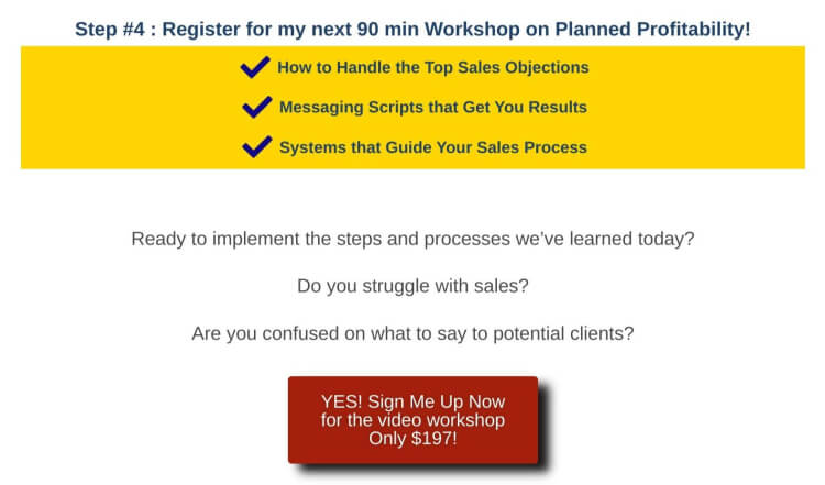 Example of a workshop or webinar training sign up page
