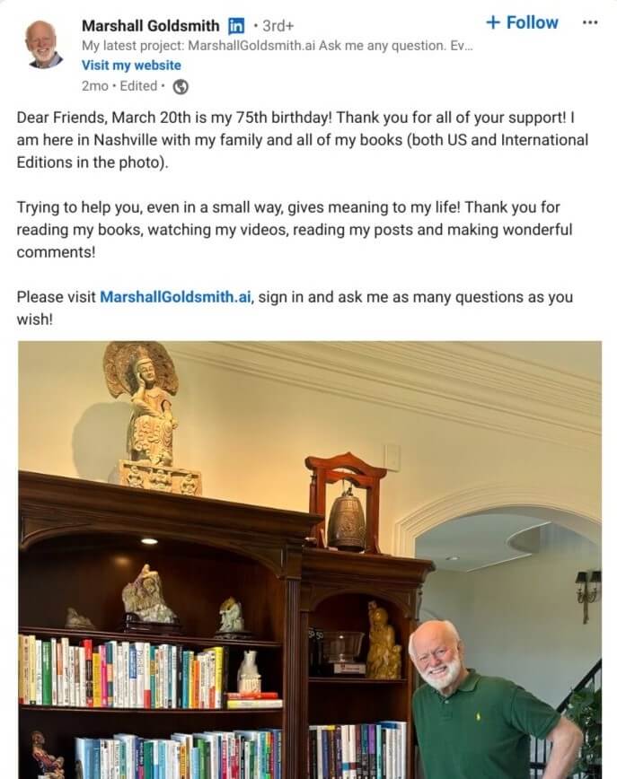 Executive coach sharing milestones on Linkedin to create strong engagement