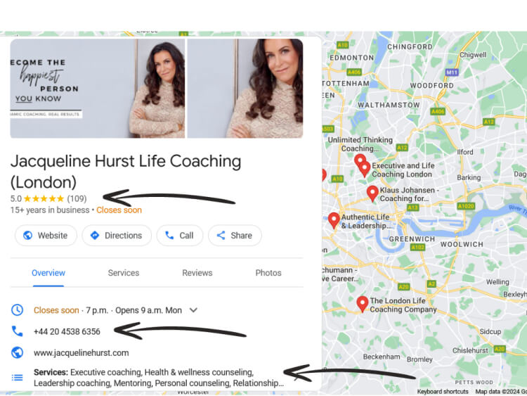 GMB profile for career coaches example