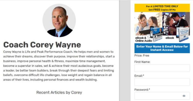 Lead magnet funnel of a life and peak performance coach