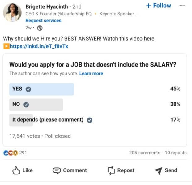 Coach uses polls to start discussions on LinkedIn and maintain an engaged audience