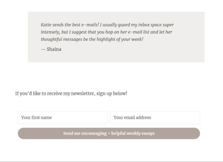 Webpage of a life coach that collects email address