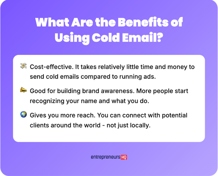 Benefits of using cold email outreach to achieve your goals, including cost effectiveness, brand awareness, and global reach