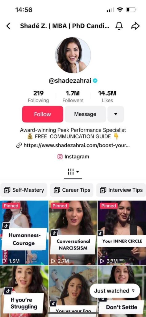 TikTok of a performance consultant with satisfied clients