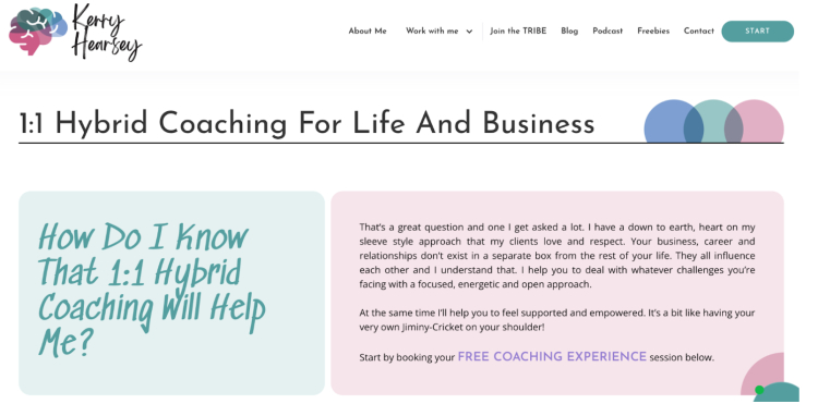 Coaching type: 1:1 hybrid coaching for life and business support.