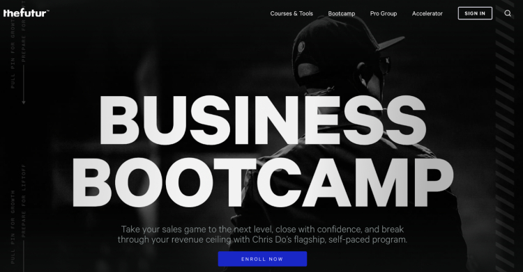 Business Bootcamp program by The Futur highlighting the benefits of group coaching for improving sales confidence and revenue growth.