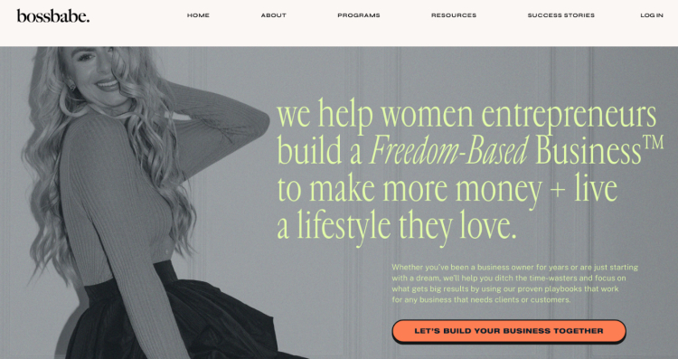 Image of a well-known brand coaching program for female entrepreneurs focused on building a freedom-based business to make more money and live a lifestyle they love.