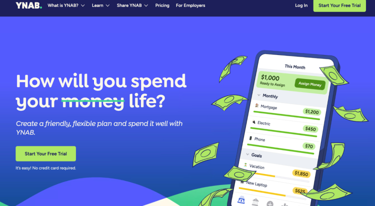 A digital budgeting tool from YNAB helping users manage their money efficiently, promoting healthier financial habits and flexible spending plans.