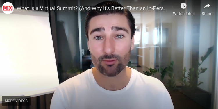 Liam Austin presenting a webinar on virtual summits, explaining why they are more effective than in-person events for online entrepreneurs.