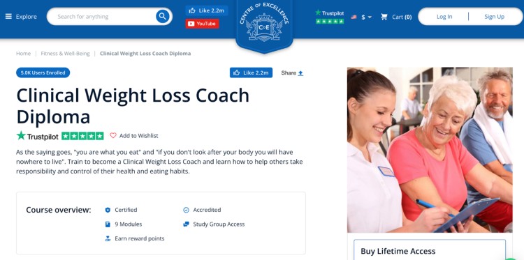 Centre of Excellence Clinical Weight Loss Coach Diploma teaches how to help clients improve their eating habits, health, and lifestyle through accredited online training.