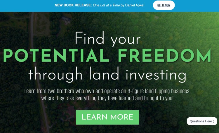 and investing guidance promotional banner with a green forest background, highlighting financial freedom and mentorship by Daniel Apke