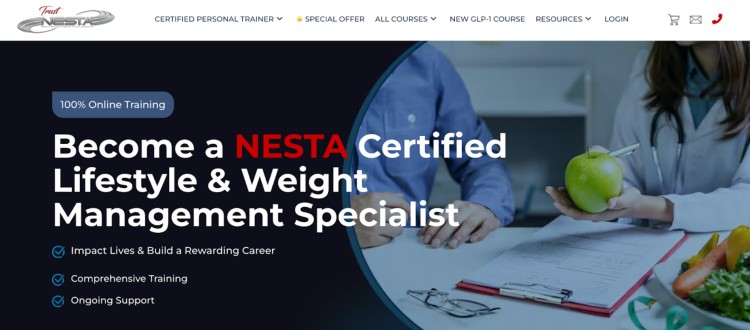 NESTA weight management certification for trainer careers, highlighting online training options to help fitness professionals support client health goals.