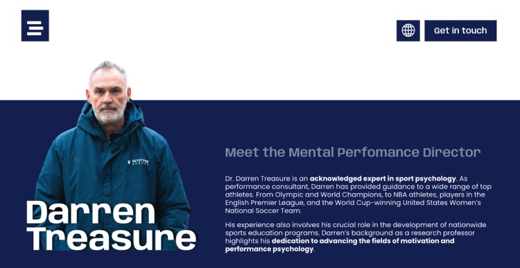 Darren Treasure, a sport psychology expert and mental performance director, featured with a description of his work with elite athletes and national teams.