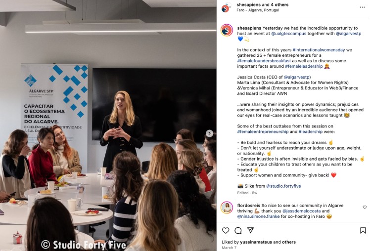 Female business owners gather at a leadership event for International Women’s Day in Algarve