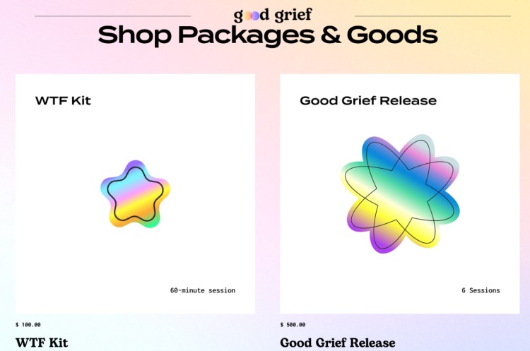 Visual example of session packages a grief coach provides, including single and multi-session options.