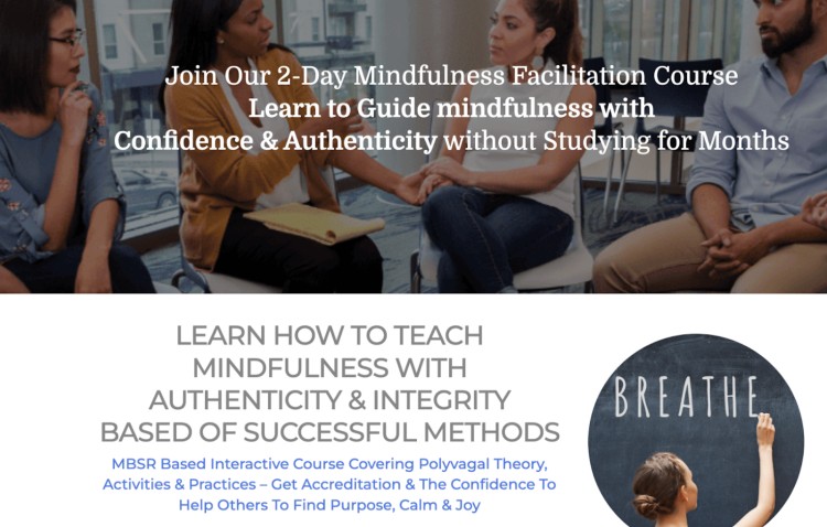 Group of people participating in a mindfulness facilitation training promoting quick and practical online courses for coaches.