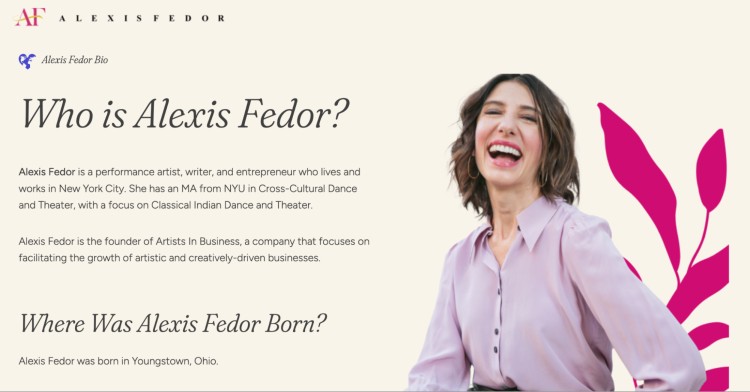Alexis Fedor, a business owner and founder of Artists In Business, supports artistic entrepreneurs in growing their creative businesses.