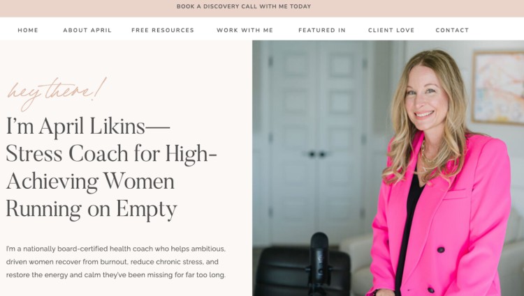 April Likins, a professional stress coach for high-achieving women, offers support to manage stress, restore energy, and reduce burnout.