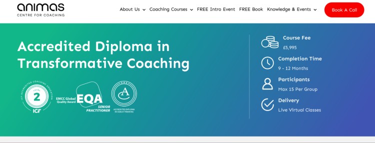 Coaching course overview from Animas Centre for Coaching offering an Accredited Diploma in Transformative Coaching with live virtual delivery.