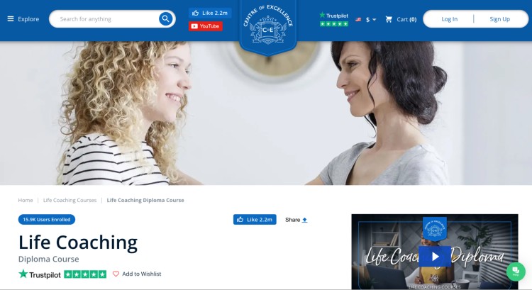 Enroll in the Life Coaching Diploma Course at Centre of Excellence, with over 15.9K users enrolled and high Trustpilot ratings.