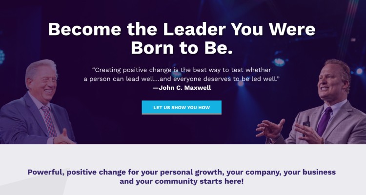John Maxwell delivering leadership training with a quote about creating positive change, showcasing why he's known as one of the best coaches in the world.