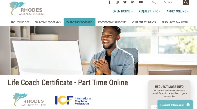 Online courses at Rhodes Wellness College featuring a part-time Life Coach Certificate program accredited by the International Coaching Federation.
