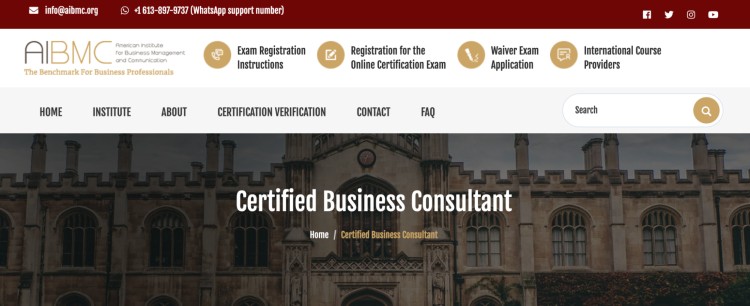 Certified Business Consultant registration page for business professionals looking to gain a certification in business consulting.
