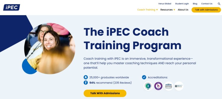 iPEC Coach Training Program webpage designed to help future coaches work with coaching clients