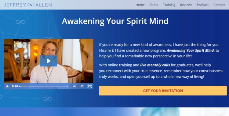 Jeffrey Allen program page showing a professional who helps people awaken their spirit mind through online training