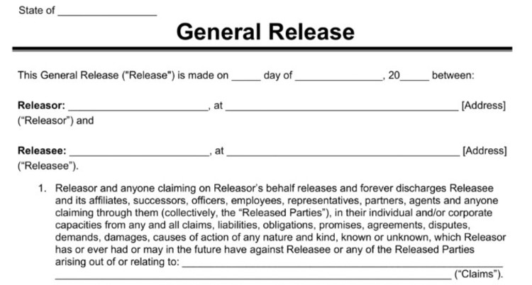 General release form template for life coach liability waiver