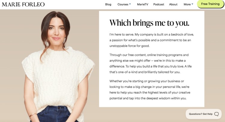 Marie Forleo offering free training to help you grow your business