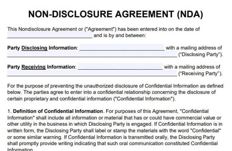 Non-disclosure agreement form that can serve as a contract for confidentiality