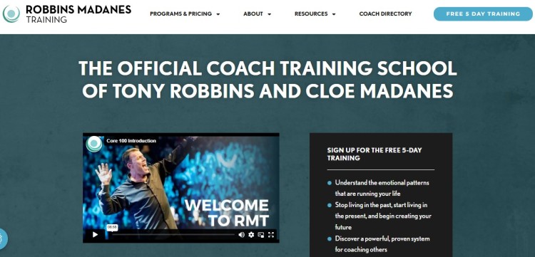 Robbins Madanes Training official coach training program by Tony Robbins and Cloe Madanes offering proven systems and free 5-day training