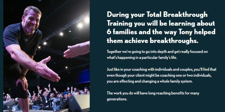 Tony Robbins during Total Breakthrough program where the training focuses on helping families achieve breakthroughs and long-term positive change