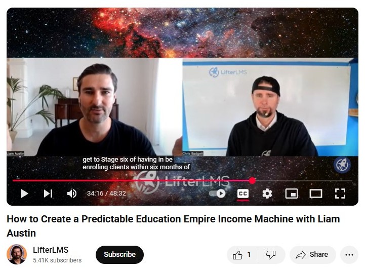 Liam Austin having a coaching conversation during a LifterLMS interview about building a predictable education empire income machine