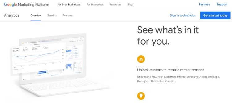 Screenshot of Google Analytics interface showing charts and graphs for measuring your digital marketing ROI and understanding customer behavior.