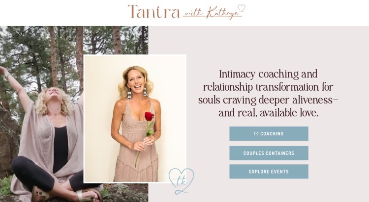 Intimacy coach Kathryn on her Tantra with Kathryn website, offering intimacy coaching and relationship transformation for deeper connection and love.