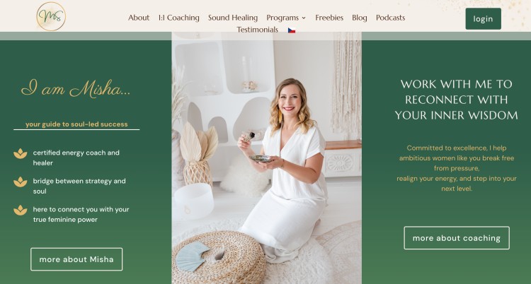 Reignite feminine energy and inner wisdom through an energy coaching website featuring Misha Sramova guiding women toward soul-led success.